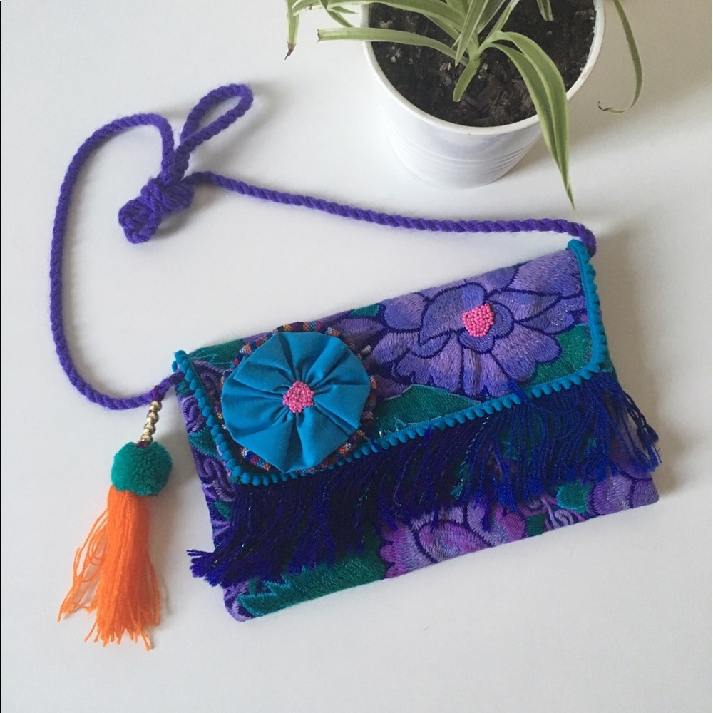 Original hand Embroidered clutch. Fantastic colors