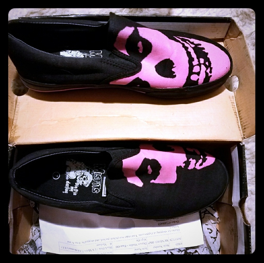 Pink misfits slip ons