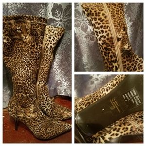 Leopard/ cheetah print calf high stilleto boots