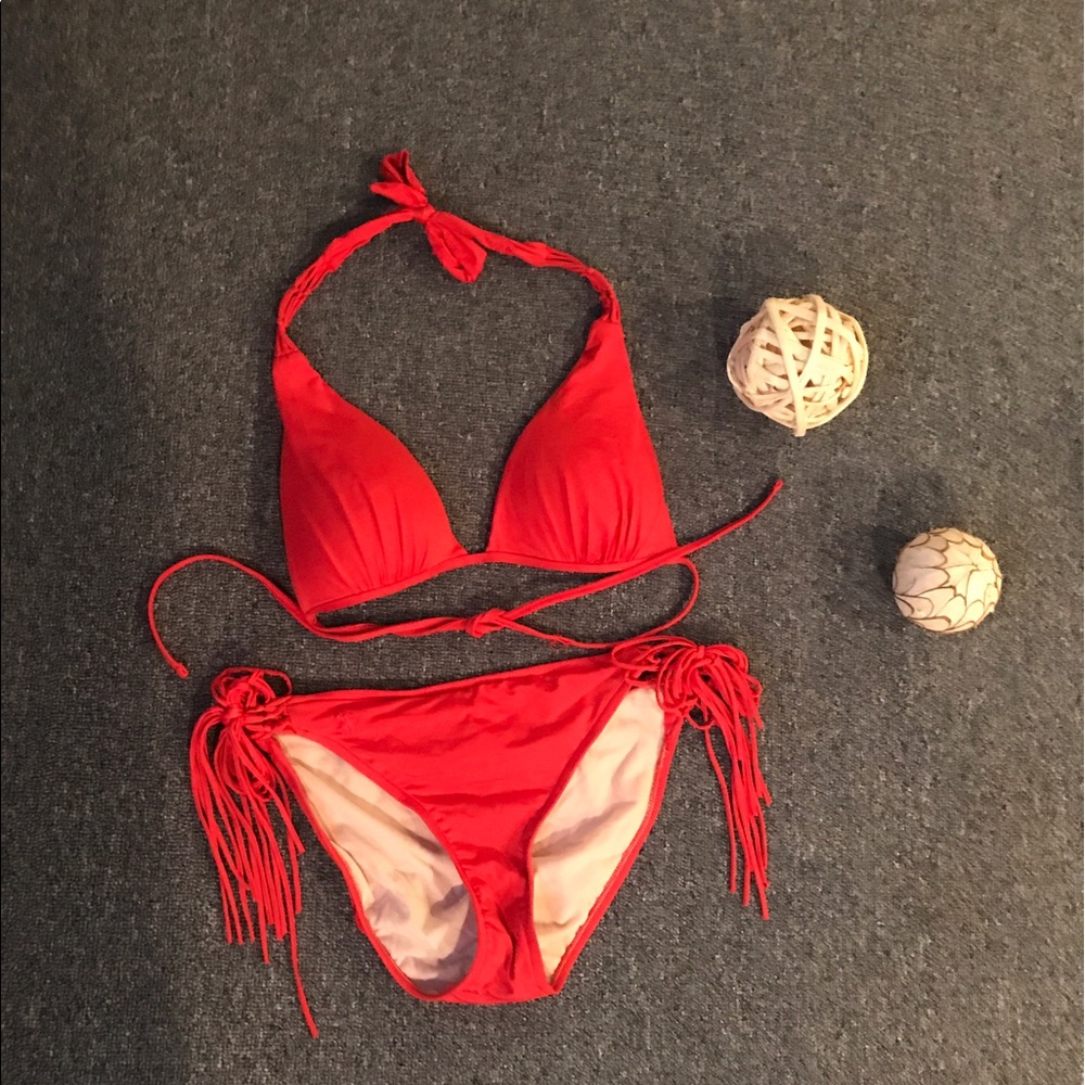 HOT RED RALPH LAUREN STRING BIKINI, SIZES S & M!