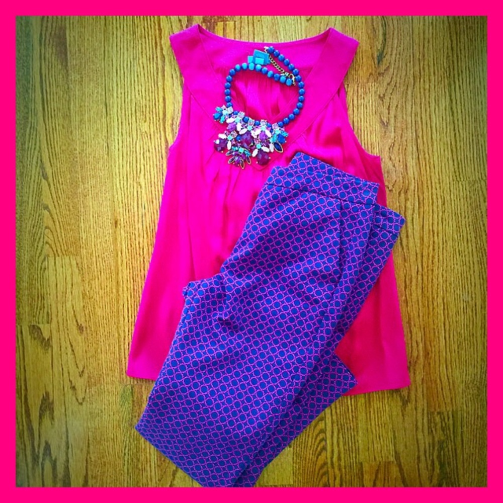 Kenar Navy/Pink Patterned Skinny Capri Pants Sz 6