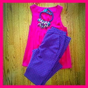 Kenar Navy/Pink Patterned Skinny Capri Pants Sz 6