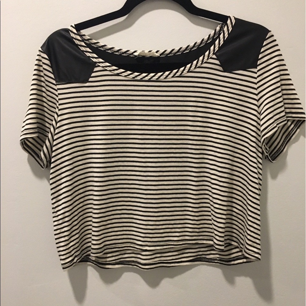 Striped crop top with faux leather