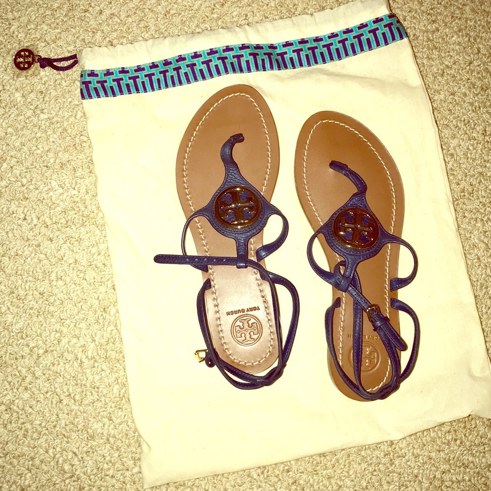 Navy Tory Burch Leticia Logo Thong Sandal