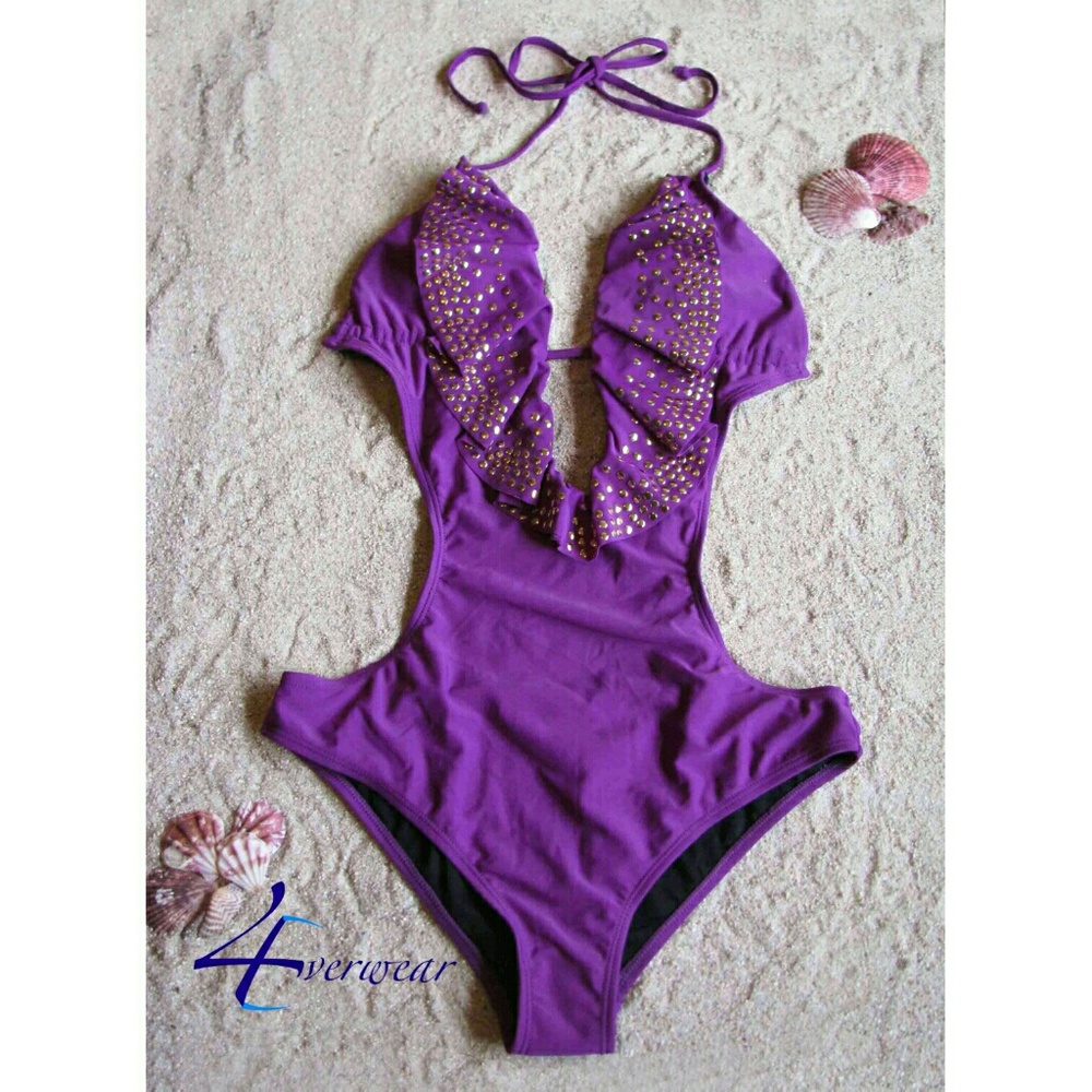 DARK VIOLET DEEP PLUNG MONOKINI