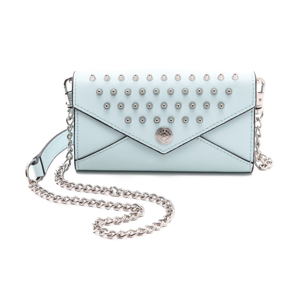 Rebecca Minkoff mini studded wallet on a chain