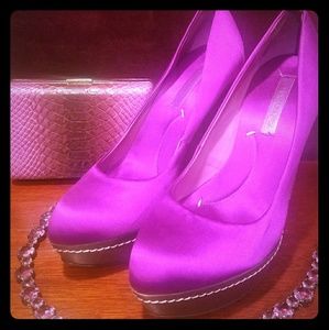 BCBG Max Azria Purple Sateen Platform Heels 8.5
