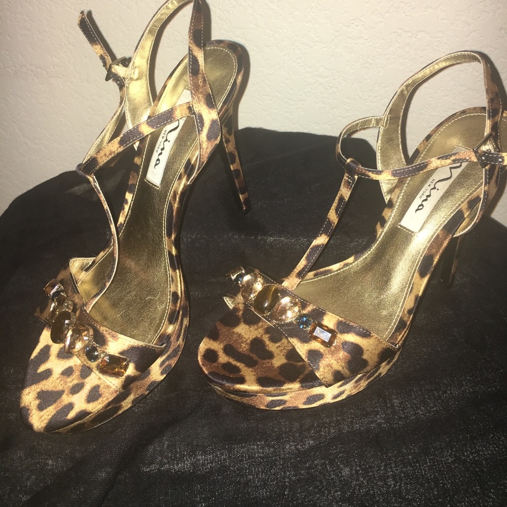 Leopard Print Heels with gems stones