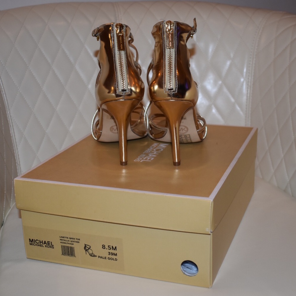Michael Kors Gold Strappy Heels - Picture 2 of 3