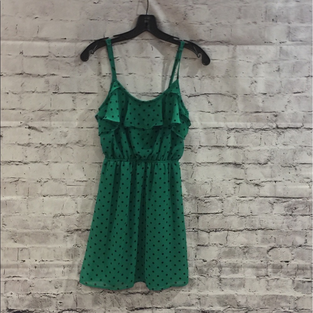 Forever 21 XXI Green Dress With Black Poka Dots
