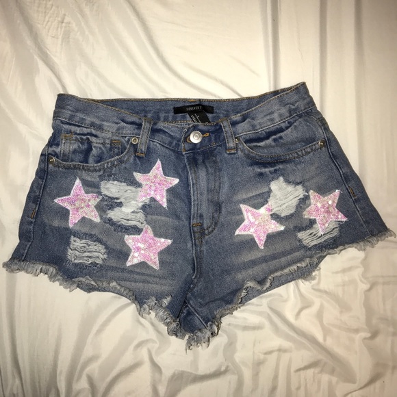 Forever 21 Star Sequenced Jean Shorts - Picture 1 of 3