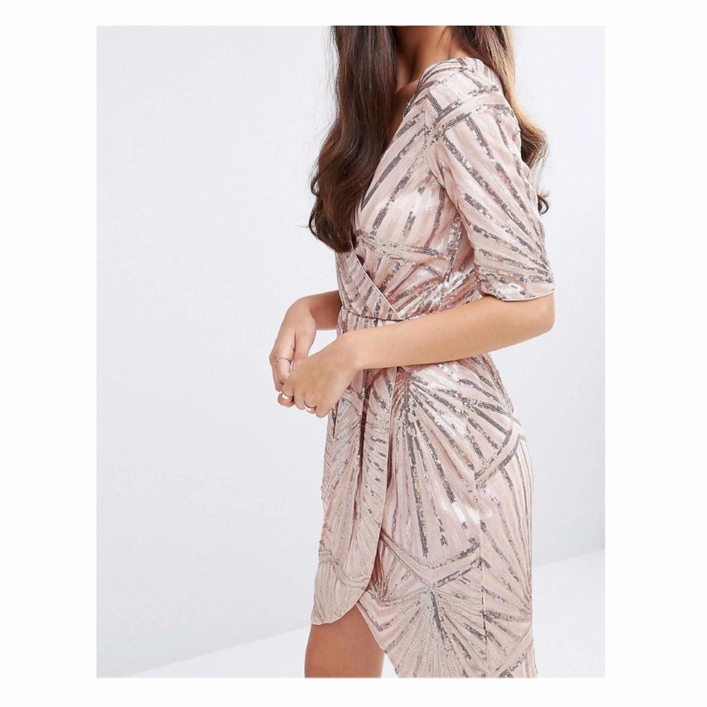 ✨New Kimono Wrap Sequin Dress in Rose Gold