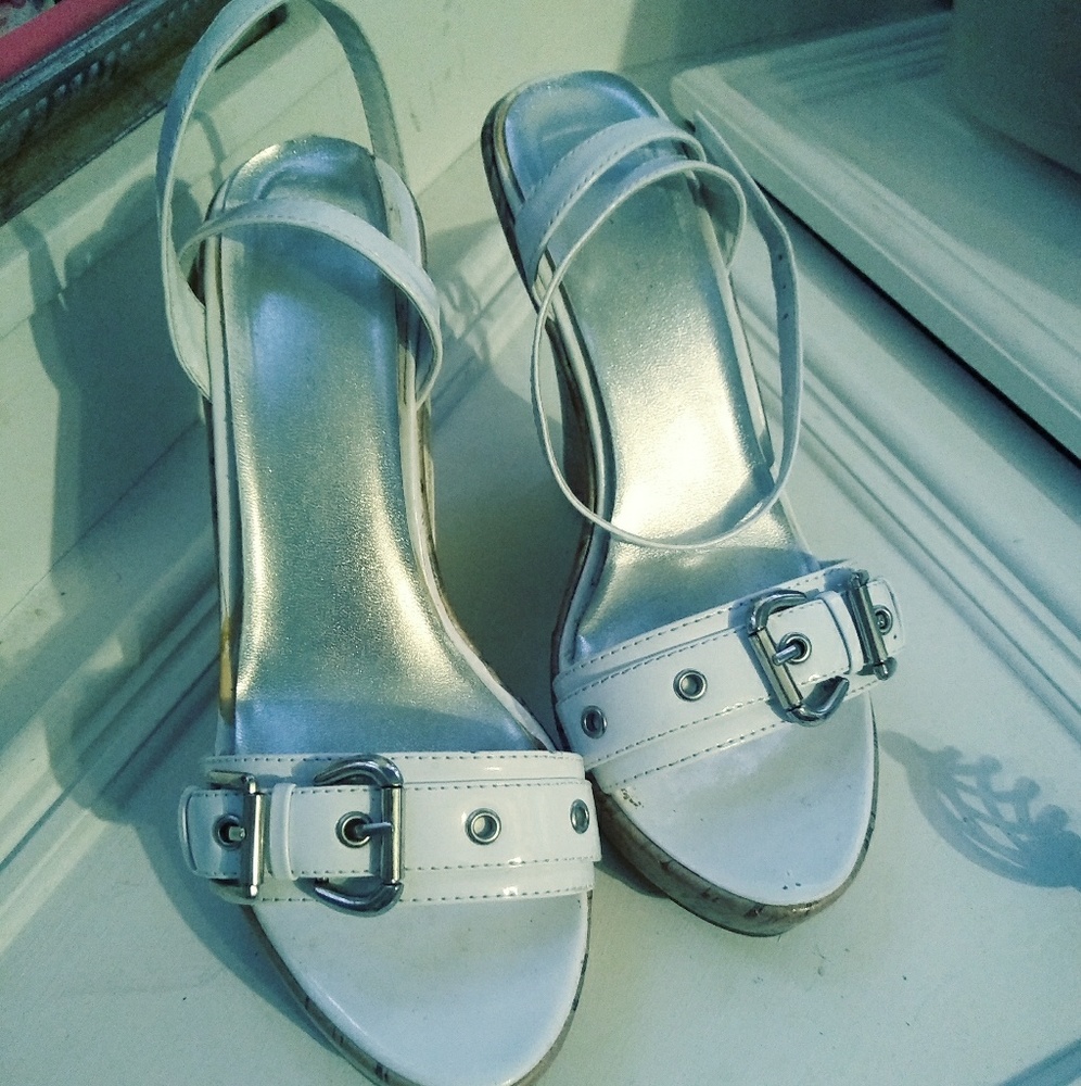 White Ankle strap wedge