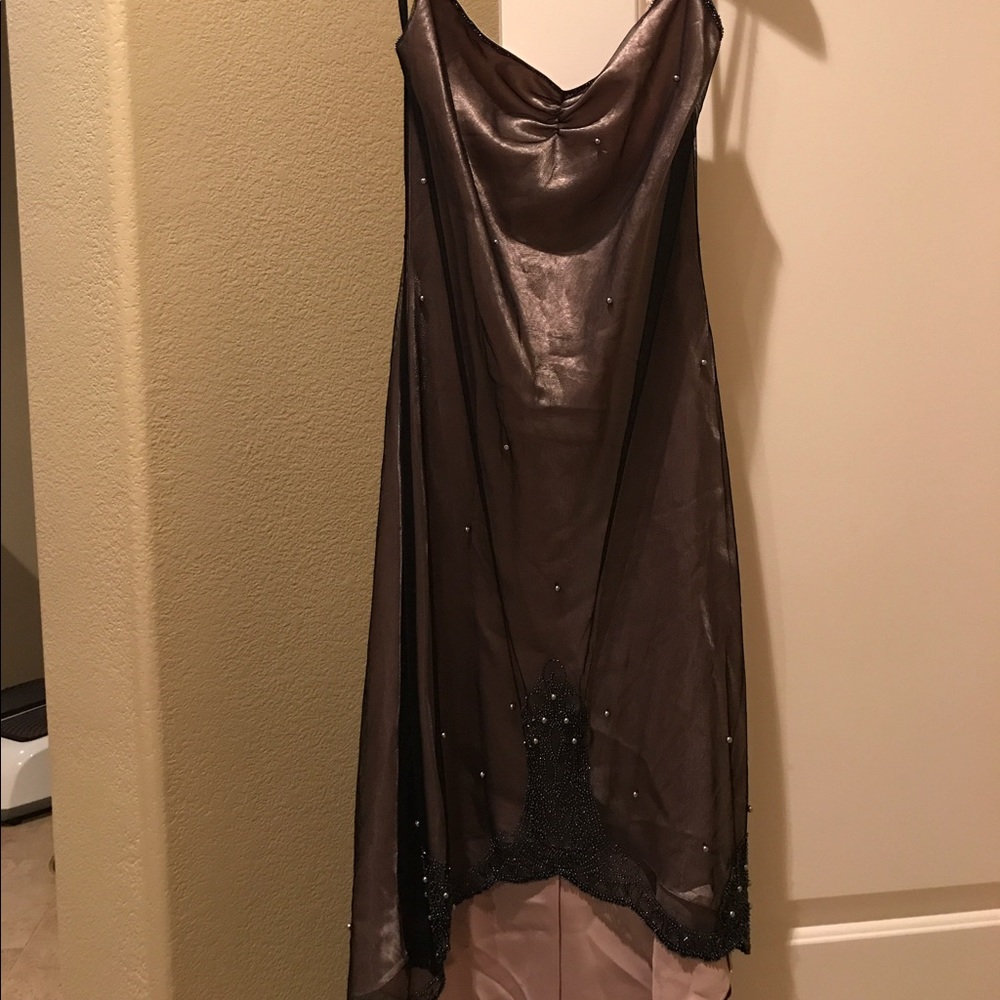 Betsy Johnson Sz10 Nude&Black Beadedhigh Low Dress