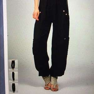 Black Keyla Linen Cargo Pants