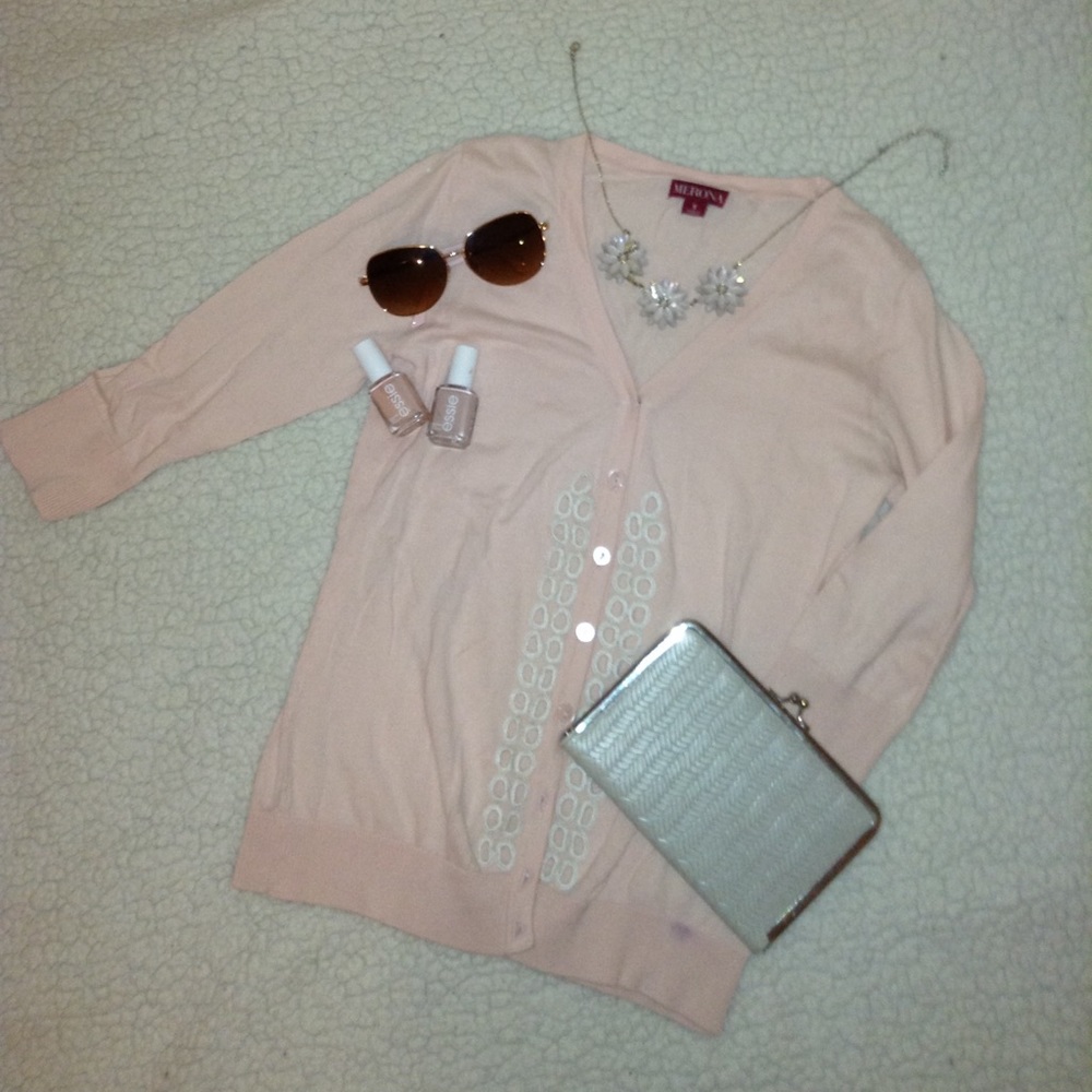 Light pink cardigan with white detailing