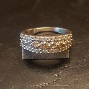 White gold , amber/white diamond band