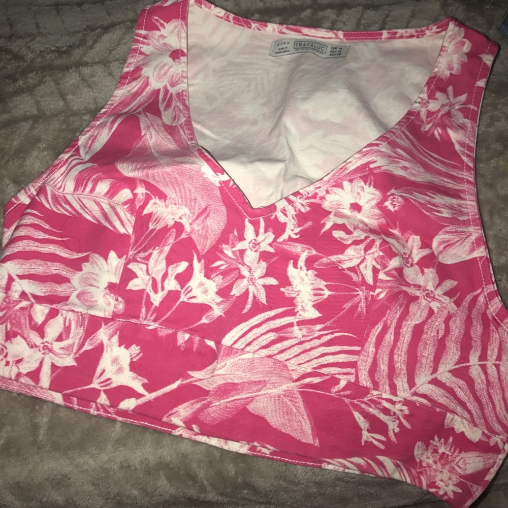 Zara floral denim crop top