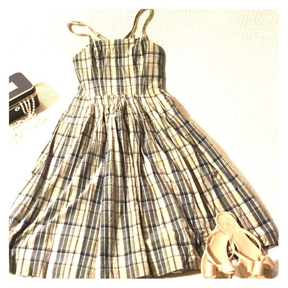 Fabulous Navy & Tan Plaid Dress