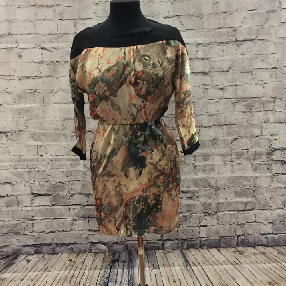 J Crew Oriental Floral Flare Silk Dress