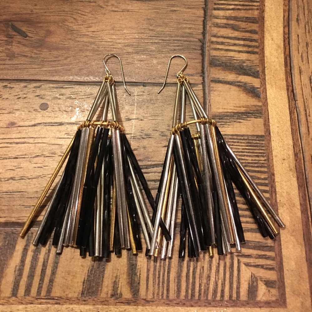 Noir Bugle Bead Chandelier Earrings