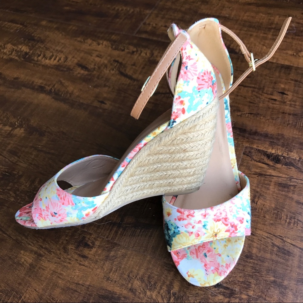 Lulu's Floral Espadrille Wedge High Heels