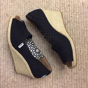 TOMS Wedged Heels- Black Canvas