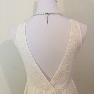 White floral lace open back skater dress Juniors