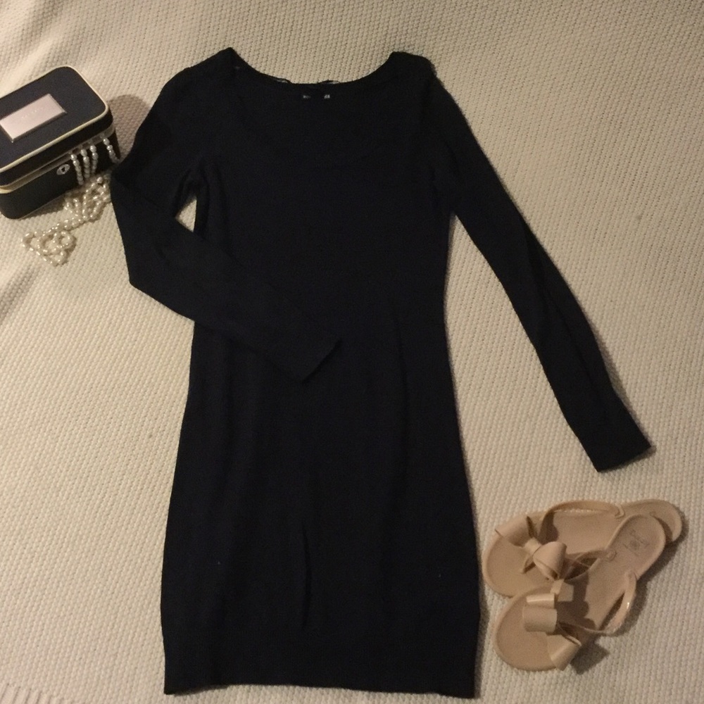 Navy Fitted Sweater Dress