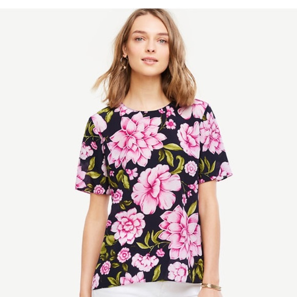 Ann Taylor Floral Silk Tee - Picture 2 of 5