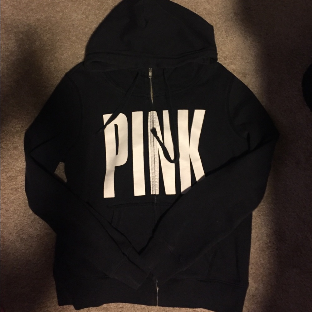 VS PINK Funnel neck black zip up graphic hoodie