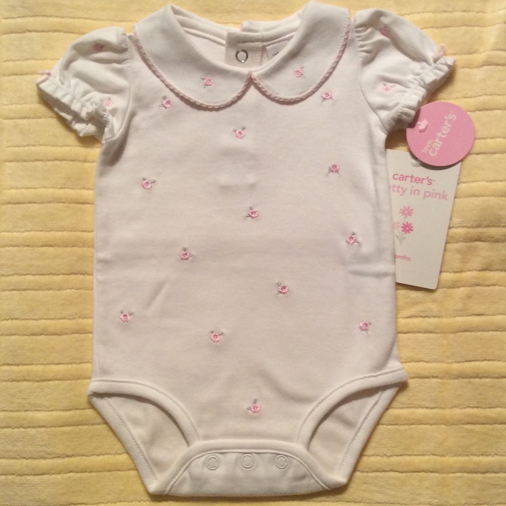 NWT Carter's Pink/White Onesie - embroidered roses