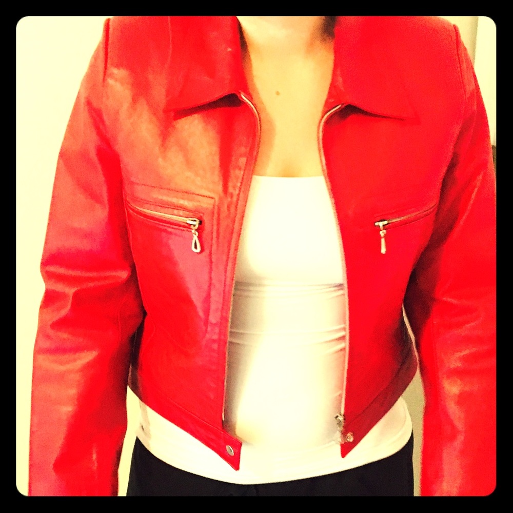 Red Moto Slim Jacket - women's M, real leather