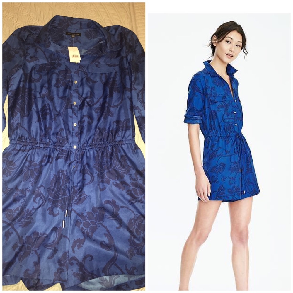 Banana Republic Long Sleeve Blue Floral Romper NWT
