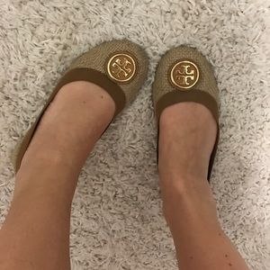 Tory Burch Woven Beige Ballet Flats