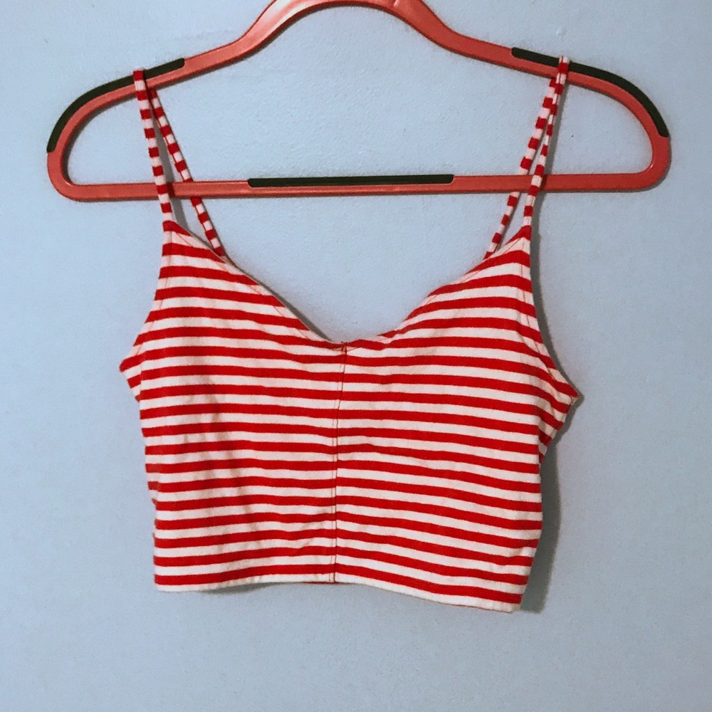 Red and white striped crop tank top