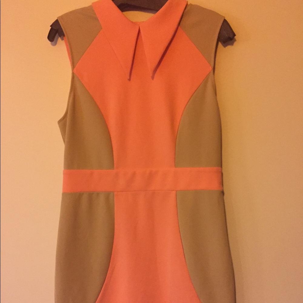 Tan and orange collared bondage dress