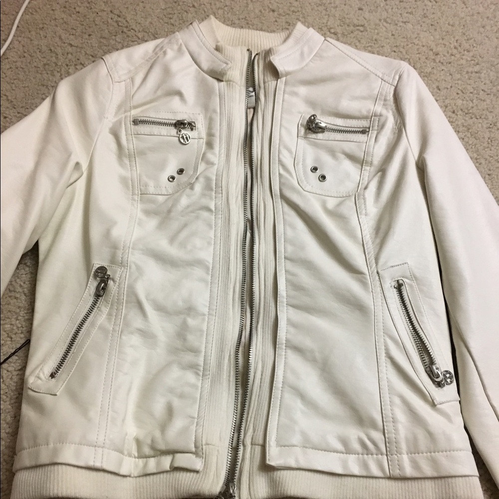 White faux leather jacket!