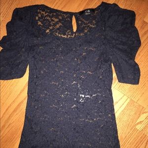 Blue lace 3/4 length sleeve blouse
