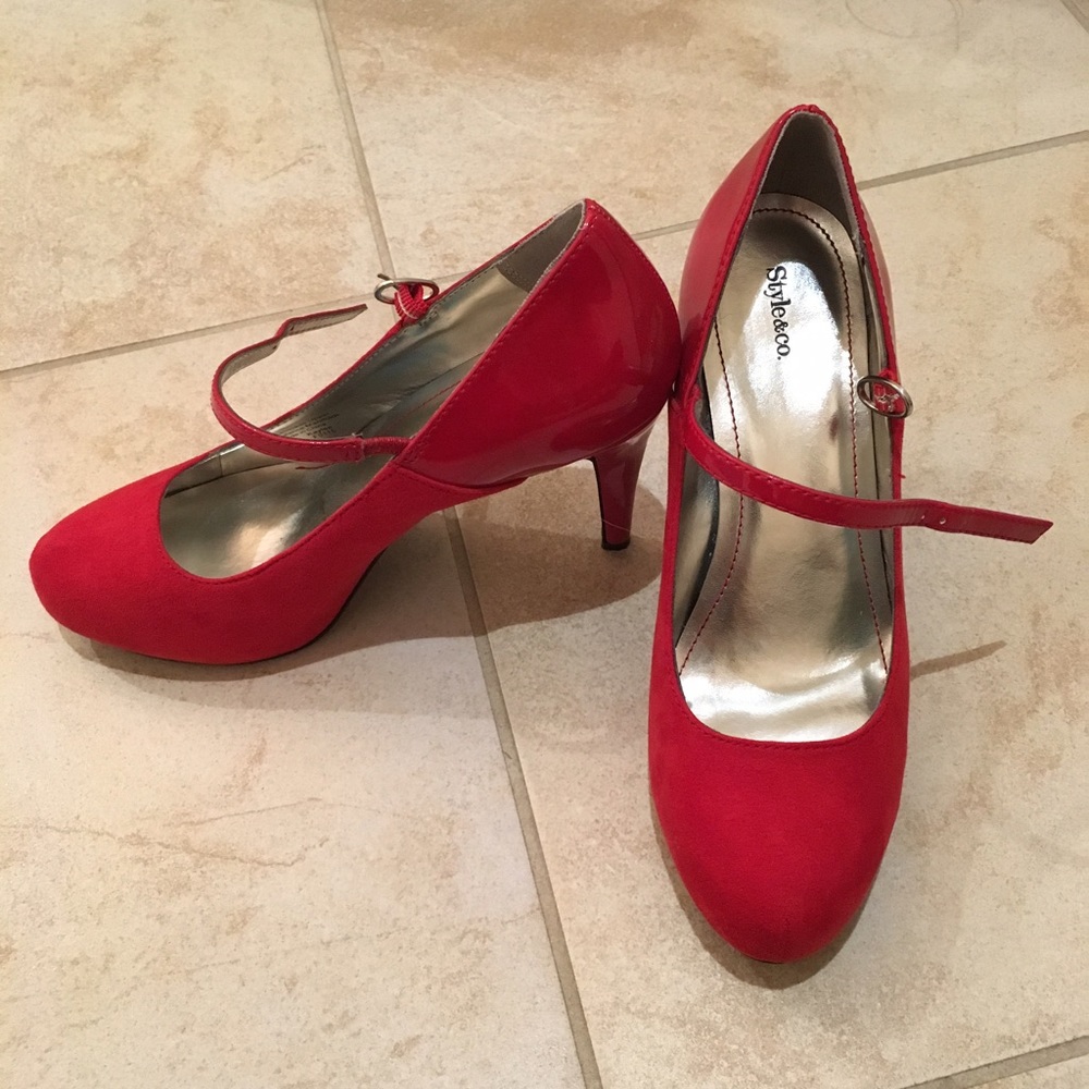 Red Mary Jane style heels