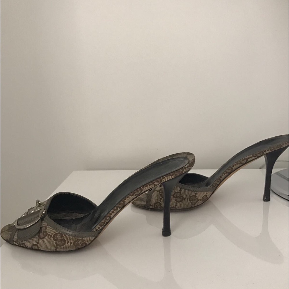 Auth. Gucci Monogram Horsebit Slide Heel
