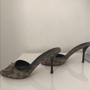 Auth. Gucci Monogram Horsebit Slide Heel