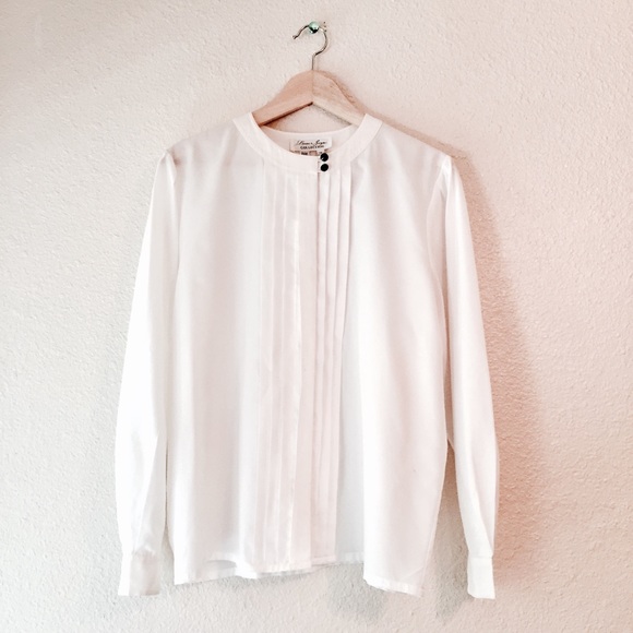 Vintage Tops - Vintage Laura & Jayme white pleated blouse 12