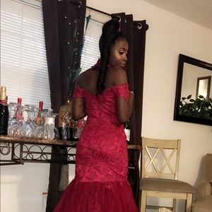 Elegant prom dress with tail.