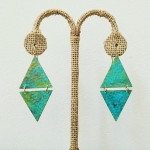 Hand Patina Geometric Triangle Brass Earrings