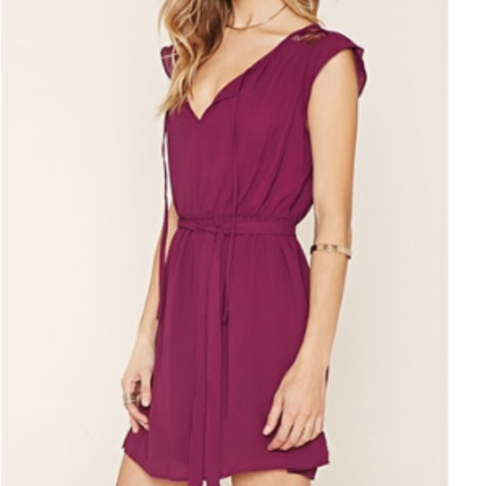 FOREVER 21 Purple Belted Lace Insert Dress