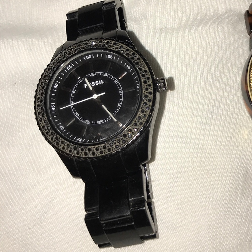 Fossil Watch Black Stones