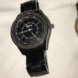 Fossil Watch Black Stones