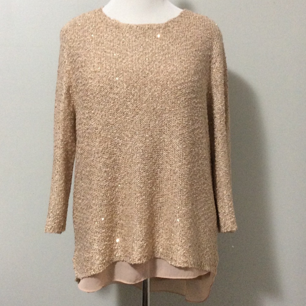 Gold-sequined hi-low sweater