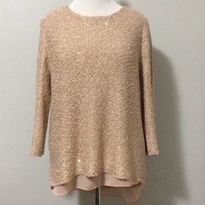 Gold-sequined hi-low sweater